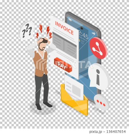 3D Isometric Flat  Illustration of FOMO stands for Fear of Missing Out. Item 3 136407654