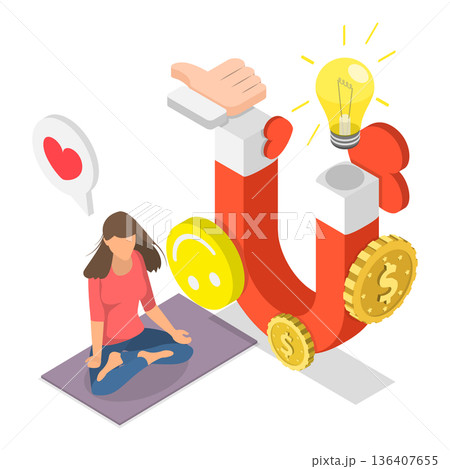 3D Isometric Flat  Illustration of FOMO stands for Fear of Missing Out. Item 2 136407655