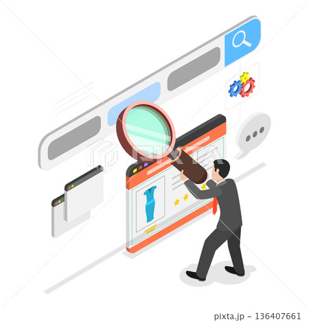 3D Isometric Flat  Illustration of SEO Targeting and Performance. Item 2 136407661