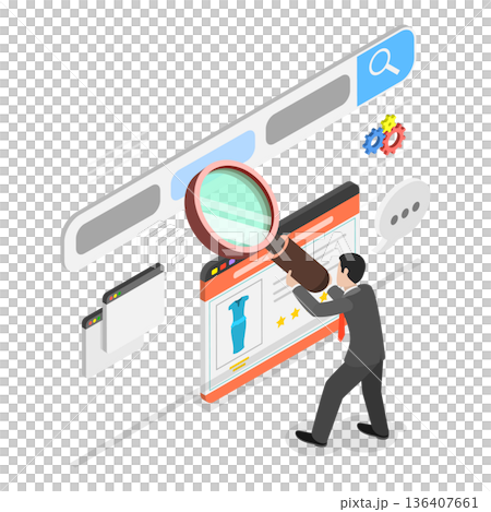 3D Isometric Flat  Illustration of SEO Targeting and Performance. Item 2 136407661