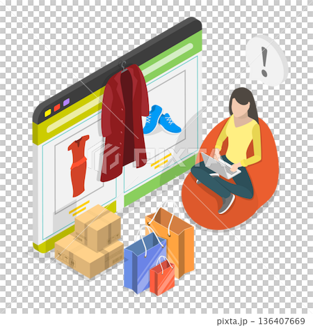 3D Isometric Flat  Illustration of E-commerce Advertising. Item 3 136407669