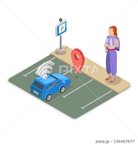 3D Isometric Flat Illustration of Autonomous Vehicle. Item 1 3D Isometric Flat Illustration of Autonomous Vehicle. Item 1 136407677