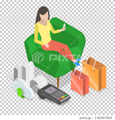 3D Isometric Flat Illustration of Contactless Payment. Item 3 3D Isometric Flat Illustration of Contactless Payment. Item 3 136407683