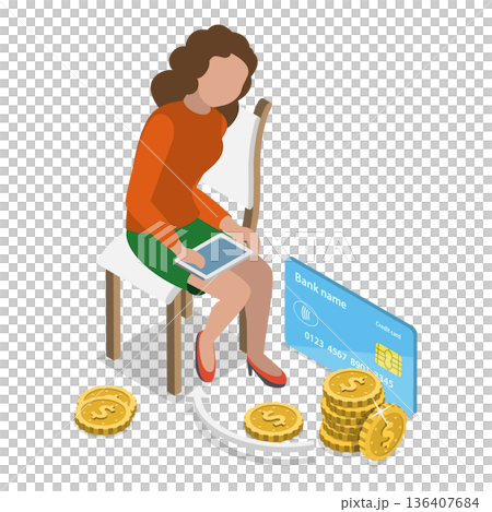 3D Isometric Flat  Illustration of Contactless Payment. Item 2 136407684