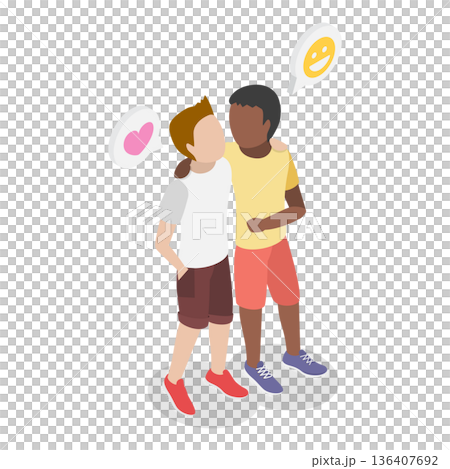 3D Isometric Flat Illustration of Hugging Kids. Item 3 3D Isometric Flat Illustration of Hugging Kids. Item 3 136407692