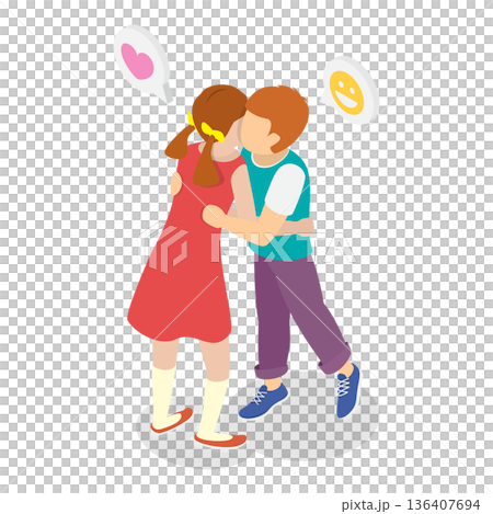 3D Isometric Flat Illustration of Hugging Kids. Item 1 3D Isometric Flat Illustration of Hugging Kids. Item 1 136407694