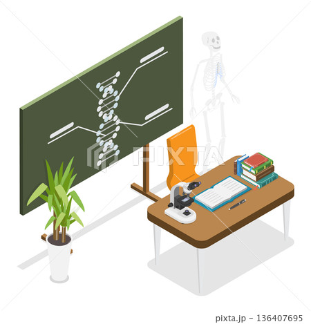 3D Isometric Flat  Illustration of Classroom set in School. Item 3 136407695