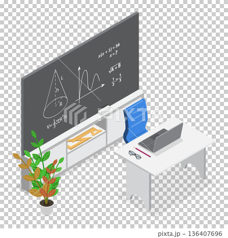 3D Isometric Flat  Illustration of Classroom set in School. Item 2 136407696