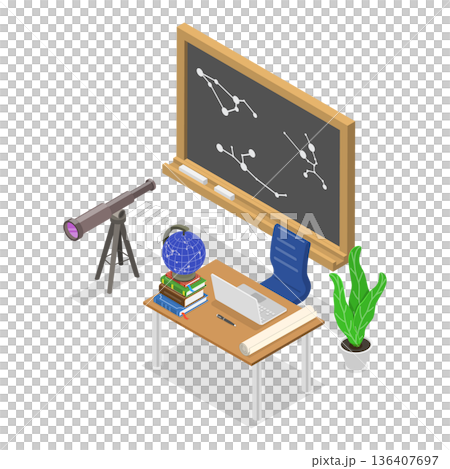 3D Isometric Flat  Illustration of Classroom set in School. Item 1 136407697