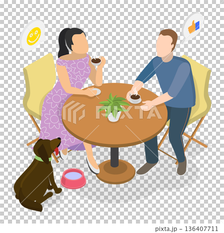 3D Isometric Flat Illustration of Pet Friendly Cafe. Item 2 3D Isometric Flat Illustration of Pet Friendly Cafe. Item 2 136407711