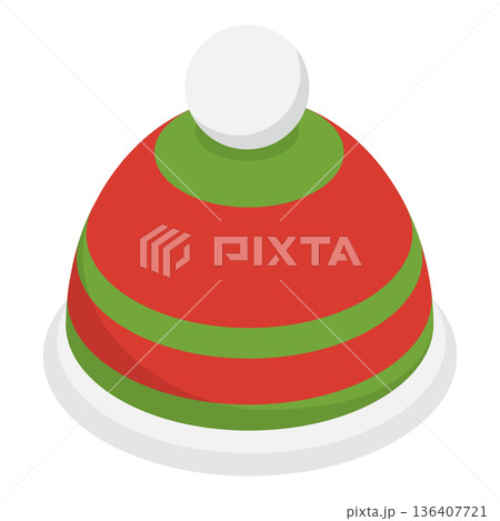 3D Isometric Flat Illustration of Christmas Holiday Hats. Item 1 3D Isometric Flat Illustration of Christmas Holiday Hats. Item 1 136407721