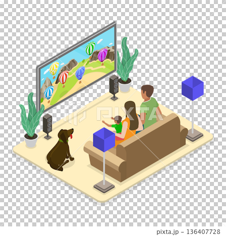 3D Isometric Flat  Illustration of Happy Family Having Fun. Item 1 136407728