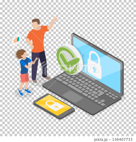 3D Isometric Flat  Illustration of Internet Cyber Safety. Item 4 136407733