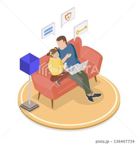 3D Isometric Flat  Illustration of Internet Cyber Safety. Item 3 136407734