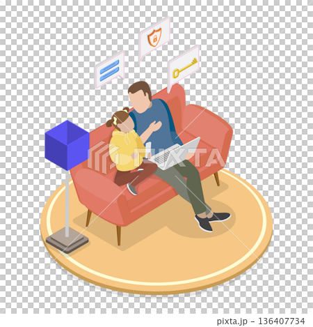 3D Isometric Flat  Illustration of Internet Cyber Safety. Item 3 136407734