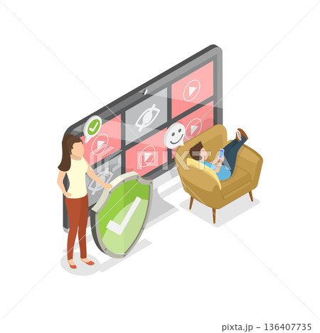 3D Isometric Flat  Illustration of Internet Cyber Safety. Item 2 136407735