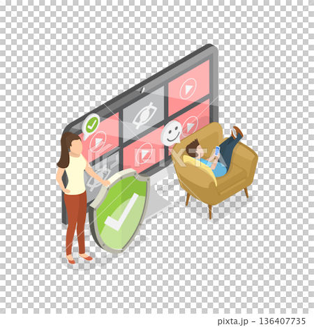 3D Isometric Flat  Illustration of Internet Cyber Safety. Item 2 136407735