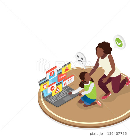 3D Isometric Flat  Illustration of Internet Cyber Safety. Item 1 136407736