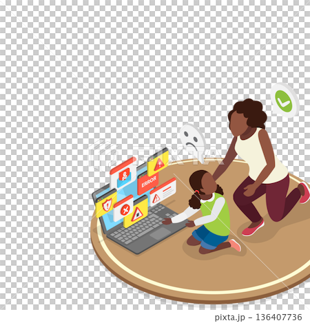 3D Isometric Flat  Illustration of Internet Cyber Safety. Item 1 136407736