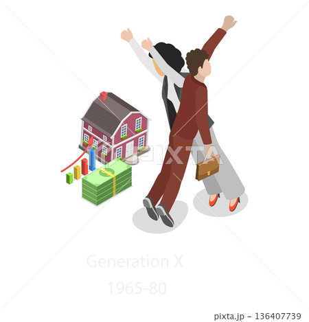 3D Isometric Flat Illustration of Generations Comparison. Item 4 3D Isometric Flat Illustration of Generations Comparison. Item 4 136407739