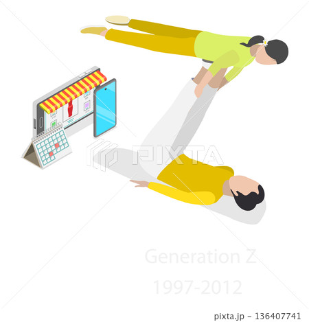 3D Isometric Flat Illustration of Generations Comparison. Item 2 3D Isometric Flat Illustration of Generations Comparison. Item 2 136407741