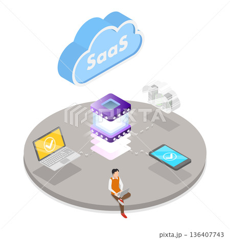 3D Isometric Flat  Illustration of Online Data Storage. Item 3 136407743