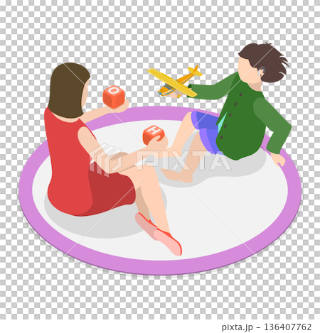 3D Isometric Flat  Illustration of Awareness and Inclusion in Childhood. Item 1 136407762