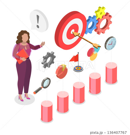 3D Isometric Flat  Illustration of Key Performance Indicators. Item 3 136407767