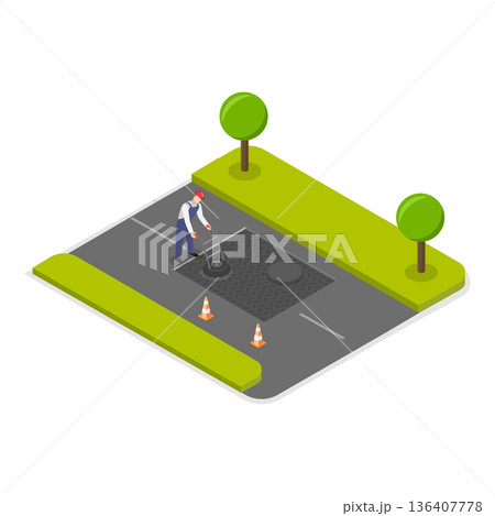 3D Isometric Flat  Illustration of Rout Under Construction. Item 1 136407778