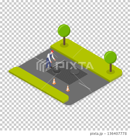 3D Isometric Flat  Illustration of Rout Under Construction. Item 1 136407778