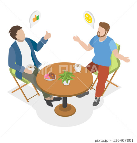3D Isometric Flat  Illustration of People Enjoying Coffee Break. Item 2 136407801