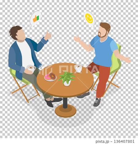 3D Isometric Flat  Illustration of People Enjoying Coffee Break. Item 2 136407801