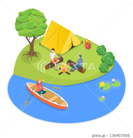 3D Isometric Flat Illustration of Summer Activities. Item 3 3D Isometric Flat Illustration of Summer Activities. Item 3 136407808