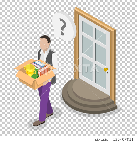 3D Isometric Flat  Illustration of Layoff, Staff Reduction. Item 3 136407811