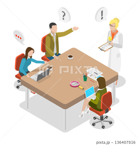 3D Isometric Flat Illustration of Company Strategy Conference. Item 1 3D Isometric Flat Illustration of Company Strategy Conference. Item 1 136407816