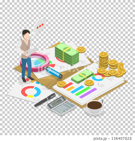 3D Isometric Flat  Illustration of Online Banking. Item 1 136407828