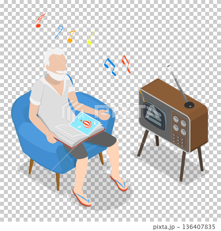 3D Isometric Flat  Illustration of Leisure Fun. Item 3 136407835