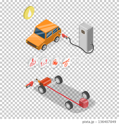 3D Isometric Flat  Illustration of Gasoline Vs Electric Cars. Item 1 136407849