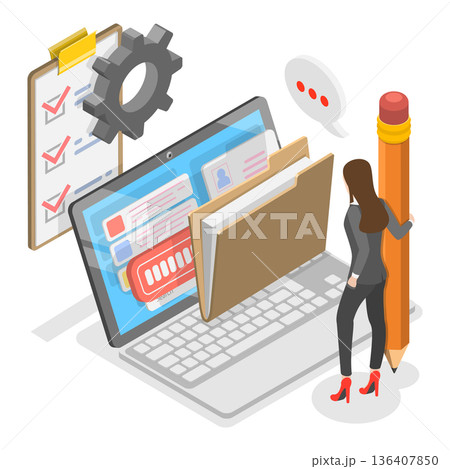 3D Isometric Flat  Illustration of Computing Online Services. Item 3 136407850