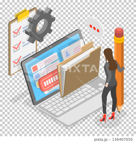 3D Isometric Flat  Illustration of Computing Online Services. Item 3 136407850