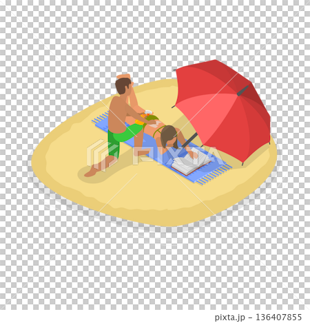 3D Isometric Flat  Illustration of Beach Fun. Item 1 136407855