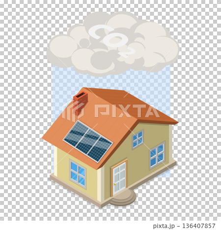 3D Isometric Flat  Illustration of Carbon Greenhouse. Item 4 136407857