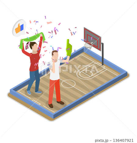 3D Isometric Flat  Illustration of Best Team Cheering. Item 3 136407921