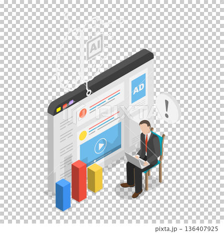 3D Isometric Flat  Illustration of Advertising Efficiency AI-Technology. Item 2 136407925
