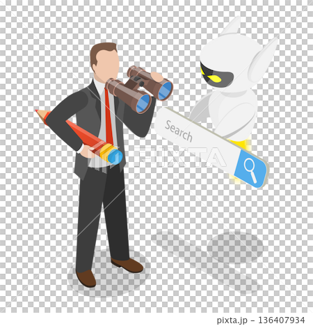 3D Isometric Flat  Illustration of AI Search. Item 2 136407934