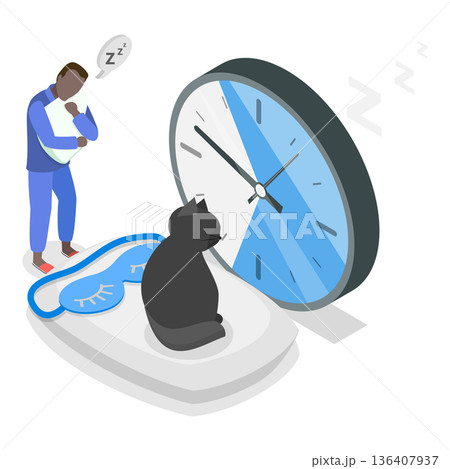 3D Isometric Flat Illustration of Good Night Time. Item 2 3D Isometric Flat Illustration of Good Night Time. Item 2 136407937