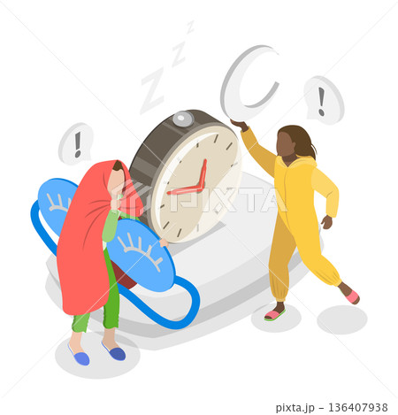 3D Isometric Flat Illustration of Good Night Time. Item 1 3D Isometric Flat Illustration of Good Night Time. Item 1 136407938