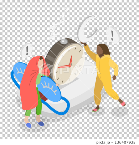 3D Isometric Flat  Illustration of Good Night Time. Item 1 136407938