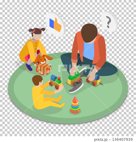 3D Isometric Flat Illustration of Taking Care of Eldery and Kids. Item 3 3D Isometric Flat Illustration of Taking Care of Eldery and Kids. Item 3 136407939
