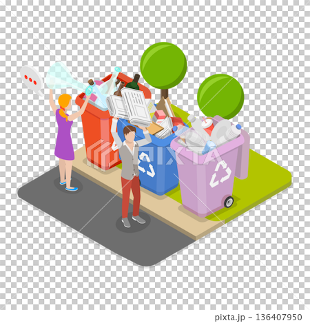 3D Isometric Flat  Illustration of Garbage Collection and Sorting. Item 1 136407950